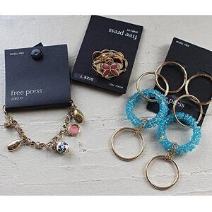 Costume Jewelry Bundle- Free Press - Charm Bracelet, Beaded Loop (Oscar Style)+